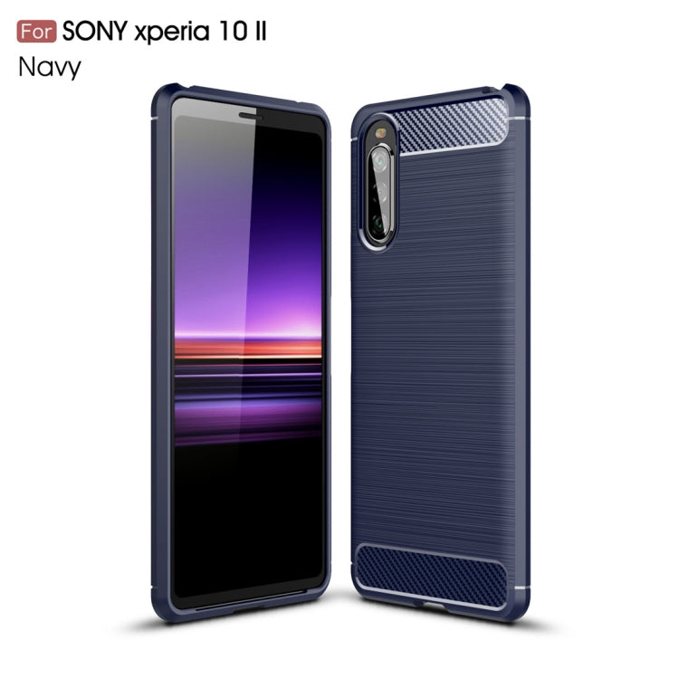 For Sony Xperia 10 II Brushed Texture Carbon Fiber TPU Case(Navy Blue) - Sony Cases by PMC Jewellery | Online Shopping South Africa | PMC Jewellery