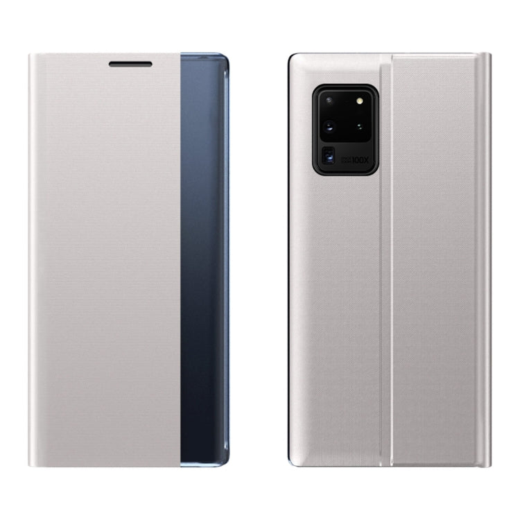 For Galaxy S20 Plus Side Display Magnetic Horizontal Flip Plain Texture Cloth + PC Case with Holder & Sleep / Wake-up Function(Silver) - Galaxy Phone Cases by PMC TechLife | Online Shopping South Africa | PMC TechLife