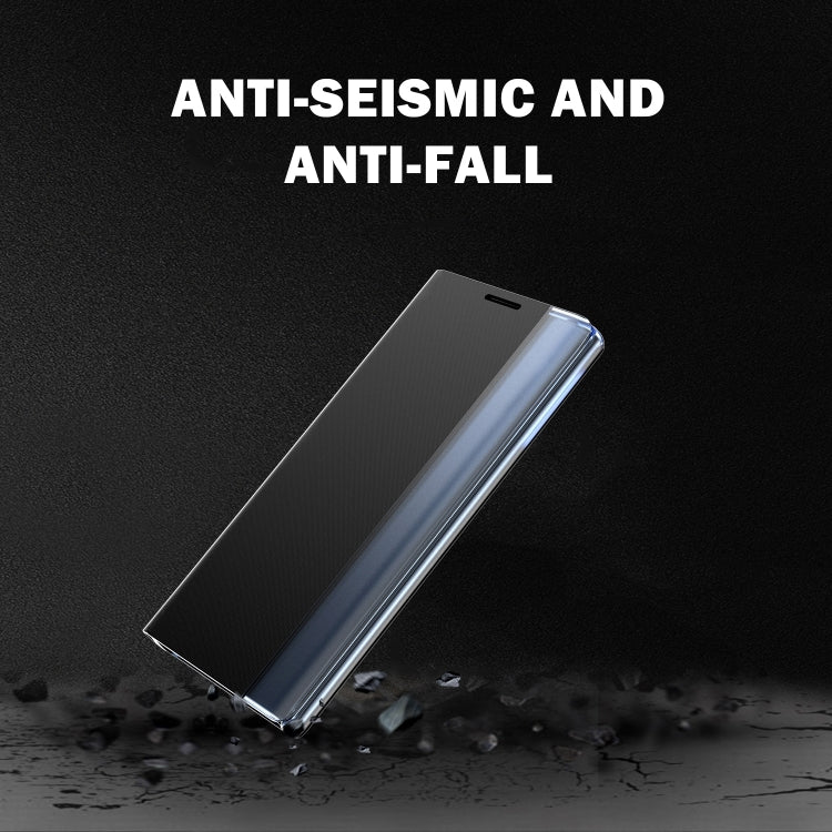 For Galaxy S20 Plus Side Display Magnetic Horizontal Flip Plain Texture Cloth + PC Case with Holder & Sleep / Wake-up Function(Silver) - Galaxy Phone Cases by PMC TechLife | Online Shopping South Africa | PMC TechLife