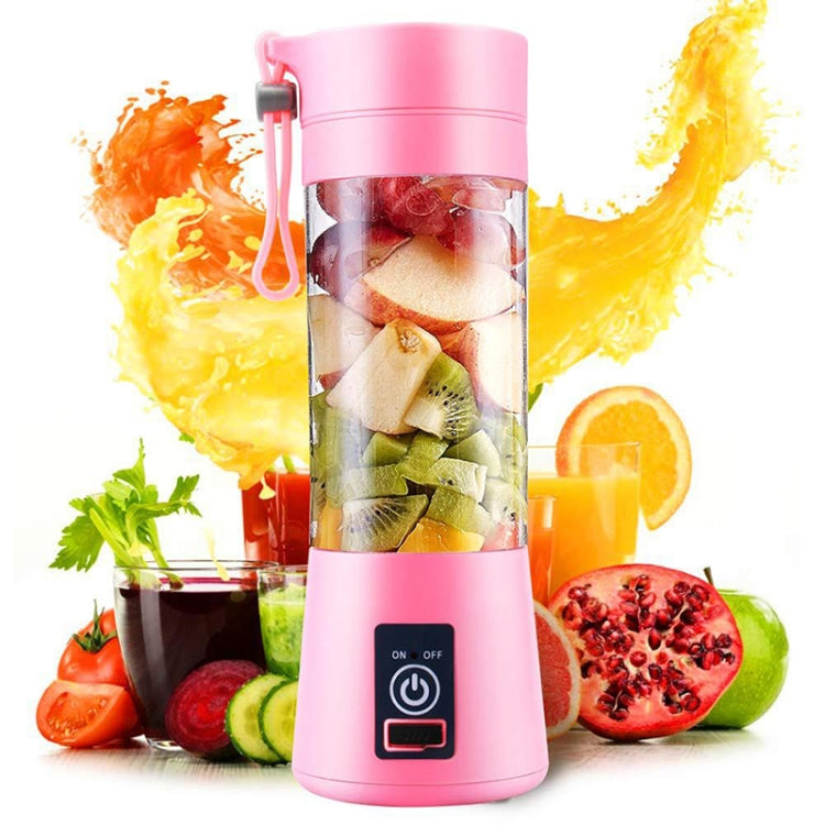 USB Rechargeable Electric Automatic Vegetable Fruit Citrus Orange Juice Maker Cup Mixer Bottle (380ML)(4 Blades Pink) - free shipping - PMC TechLife - Order now!