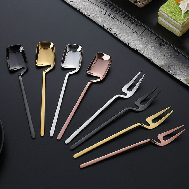 Stainless Steel V-shaped Wall Hanging Design Simple Coffee Spoon Fork Creative Long Handle Stirring Tableware, Style:Spoon, Color:Black - free shipping - PMC TechLife - Order now!