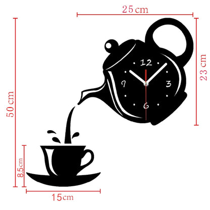 Creative DIY Acrylic Coffee Cup Teapot 3D Wall Clock Decorative Kitchen Wall Clocks Living Room Dining Room Home Decor Clock(Black) - Wall Clock by PMC Jewellery | Online Shopping South Africa | PMC Jewellery | Buy Now Pay Later Mobicred