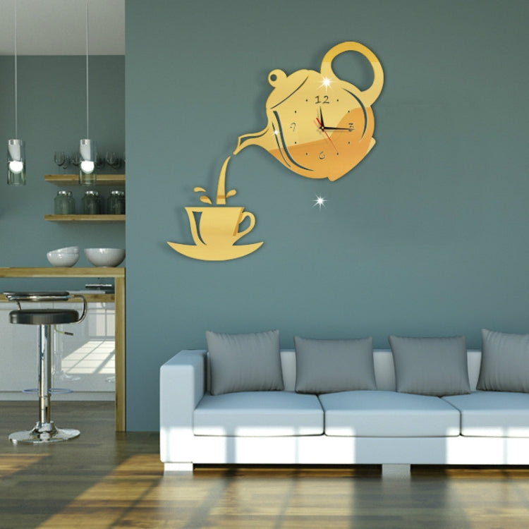 Creative DIY Acrylic Coffee Cup Teapot 3D Wall Clock Decorative Kitchen Wall Clocks Living Room Dining Room Home Decor Clock(Gold) - Wall Clock by PMC Jewellery | Online Shopping South Africa | PMC Jewellery | Buy Now Pay Later Mobicred