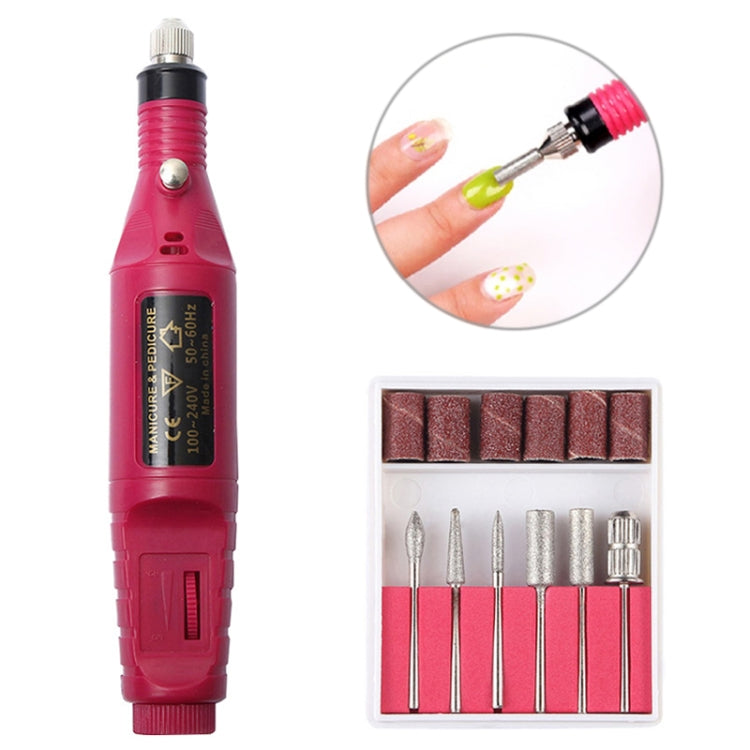 1 Set Power Professional Electric Manicure Machine Pen Pedicure Nail File Nail Tools 6 bits Drill Nail Drill Machine(EU Rose Red) - Grinding Tools & Accessories by PMC Jewellery | Online Shopping South Africa | PMC Jewellery | Buy Now Pay Later Mobicred