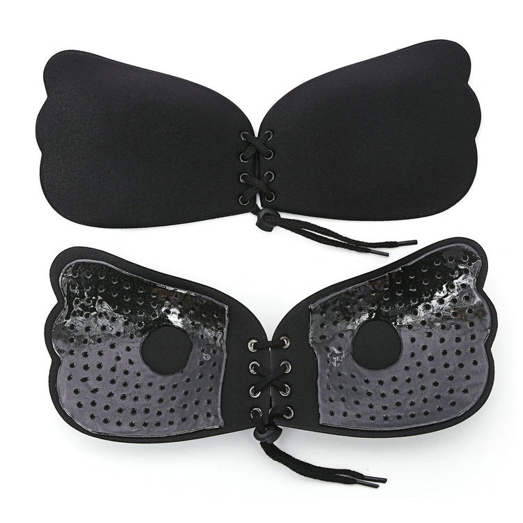 Pull Rope Wing Invisible Underwear Without Steel Ring Pull Rope Silicone Invisible Nubra, Cup Size:D(Black) - free shipping - PMC TechLife - Order now!