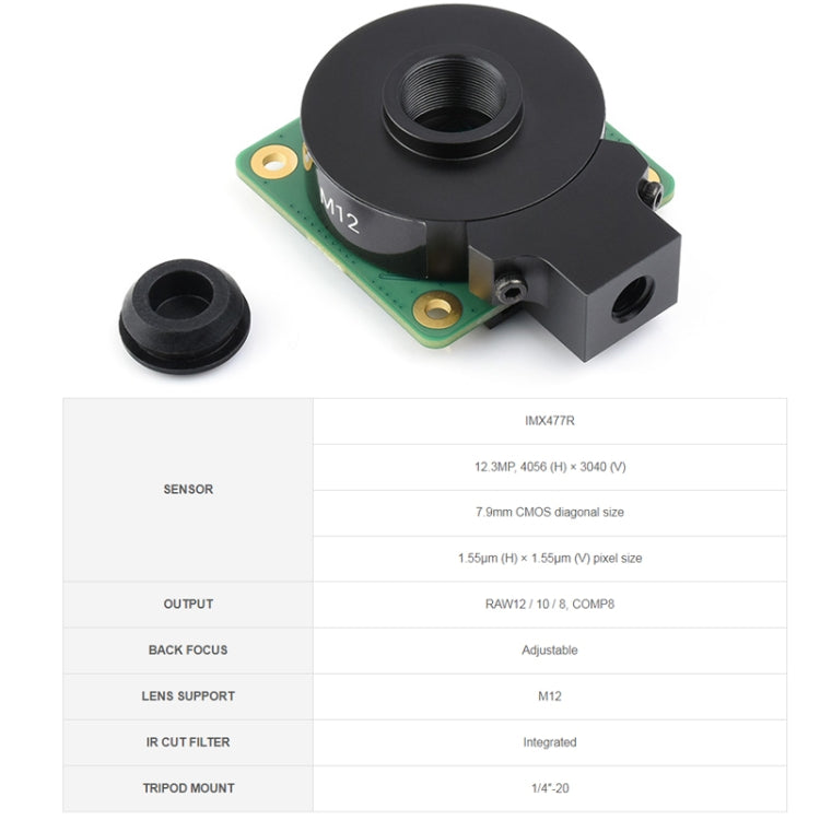 Waveshare For Raspberry Pi Camera M12 High Sensitivity Lens, 12.3MP IMX477R Sensor, 23945 - Raspberry Pi Accessories by WAVESHARE | Online Shopping South Africa | PMC Jewellery | Buy Now Pay Later Mobicred