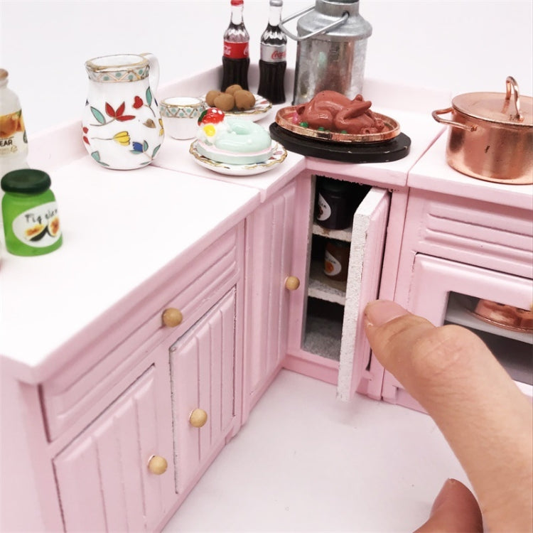 1:12 Mini Doll House Kitchen Cabinet Dining Table Sink Combination Model Toy(Pink) - Pretend Play Toys by PMC Jewellery | Online Shopping South Africa | PMC Jewellery