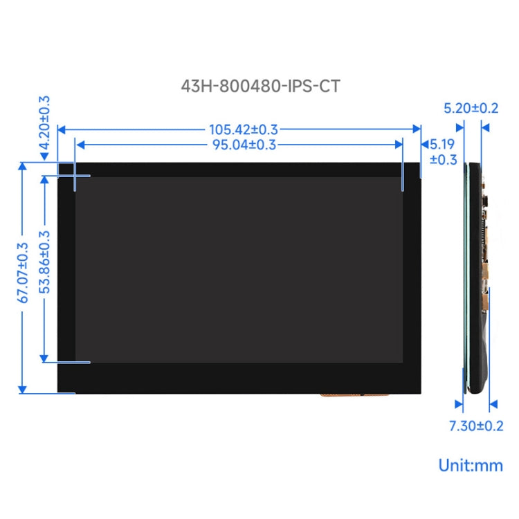 Waveshare 4.3 Inch DSI Display 800��480 Pixel IPS Display Panel, Style:Touch Display - LCD & LED Display Module by Waveshare | Online Shopping South Africa | PMC TechLife | Buy Now Pay Later Mobicred