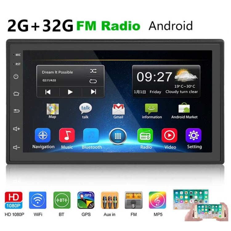 A2222KT 7 Inch Android Navigation WiFi Version 2+64G GPS Bluetooth 2.5D Screen Car Central Control MP5 Player, Style:Standard - Car MP3 & MP4 & MP5 by PMC Jewellery | Online Shopping South Africa | PMC Jewellery | Buy Now Pay Later Mobicred