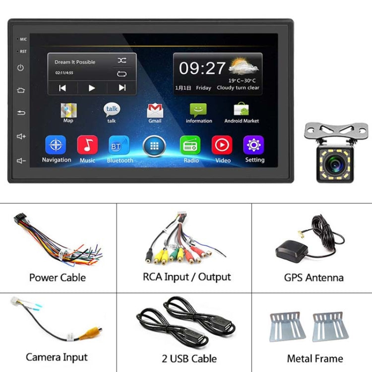 A2222KT 7 Inch Android Navigation WiFi Version 2+64G GPS Bluetooth 2.5D Screen Car Central Control MP5 Player, Style:Standard+12Lights Camera - Car MP3 & MP4 & MP5 by PMC Jewellery | Online Shopping South Africa | PMC Jewellery | Buy Now Pay Later Mobicred