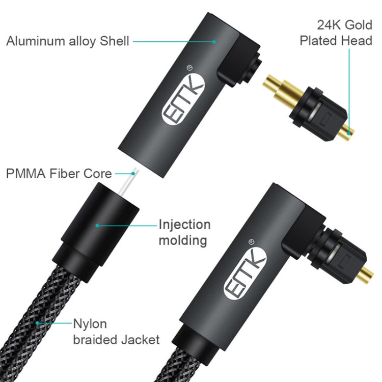 EMK 90 Degree Swivel Adjustable Right Angled 360 Degrees Rotatable Plug Nylon Woven Mesh Optical Audio Cable, Cable Length:10m(Black) - free shipping - PMC Jewellery - Order now!