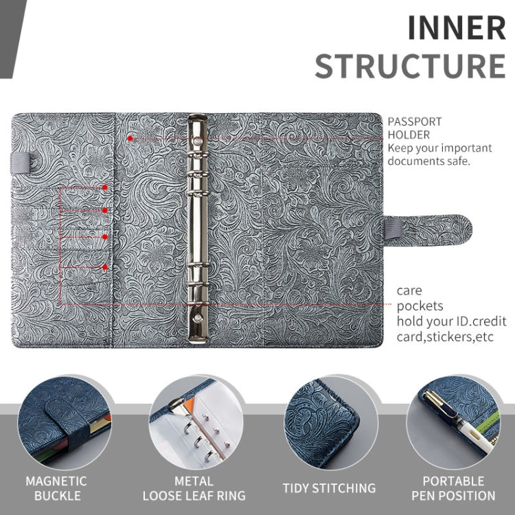A5 YMX-007 PU Leather Budget Binder Notebook Embossed Model Handbook(Coffee Brown) - free shipping - PMc TechLife - Order now!
