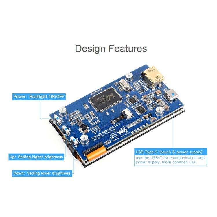 Waveshare 3.5inch 480x800 IPS Capacitive Touch LCD Display For Raspberry Pi ,HDMI Interface - Modules Expansions Accessories by Waveshare | Online Shopping South Africa | PMC Jewellery | Buy Now Pay Later Mobicred