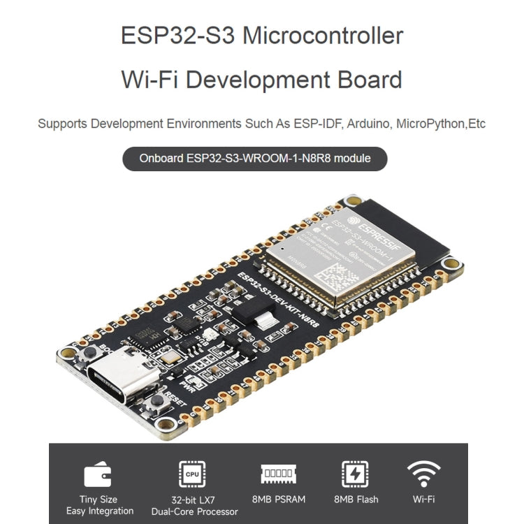 Waveshare ESP32-S3 Microcontroller 2.4GHz Wi-Fi Development Board ESP32-S3-WROOM-1-N8R8 Module Standard Ver. - Arduino Nucleo Accessories by Waveshare | Online Shopping South Africa | PMC Jewellery | Buy Now Pay Later Mobicred