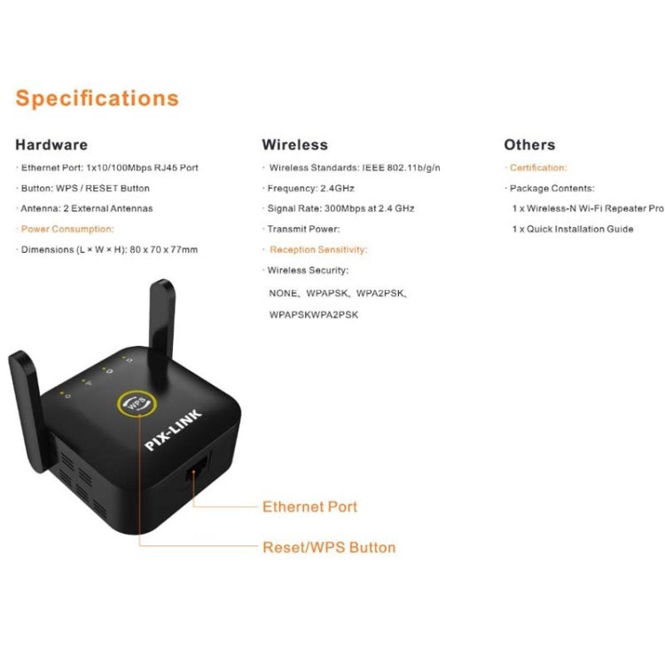 PIX-LINK WR22 300Mbps Wifi Wireless Signal Amplification Enhancement Extender, Plug Type:AU Plug(Black) - free shipping - PMC Jewellery - Order now!