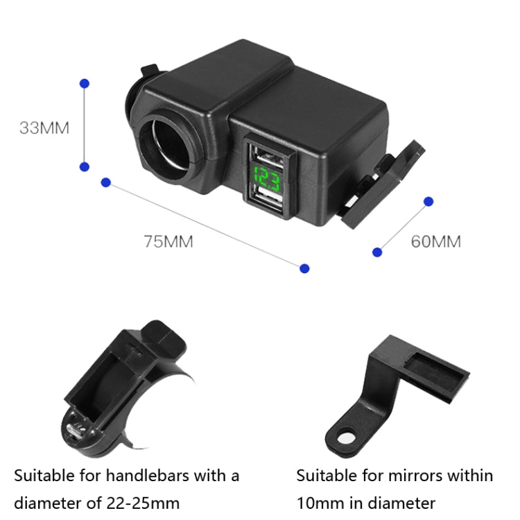 Motorcycle Car Dual USB Mobile Phone Charger With Cigarette Lighter Interface Multi-function Digital Display Car Charger, Style:DYUK-2 Blue Light - Battery Charger by PMC Jewellery | Online Shopping South Africa | PMC Jewellery