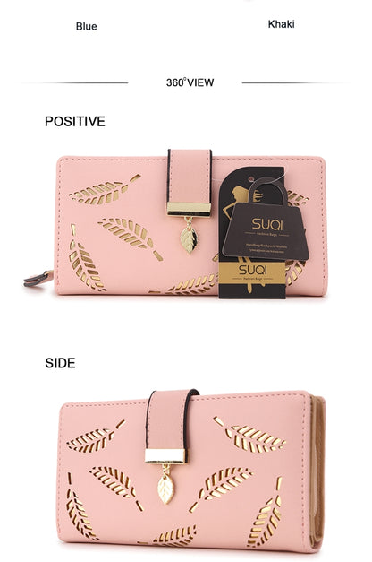 Long Gold Hollow Leaves Coin Purse Card Holders Wallet for Women(Apricot) - Wallets by PMC Jewellery | Online Shopping South Africa | PMC Jewellery | Buy Now Pay Later Mobicred