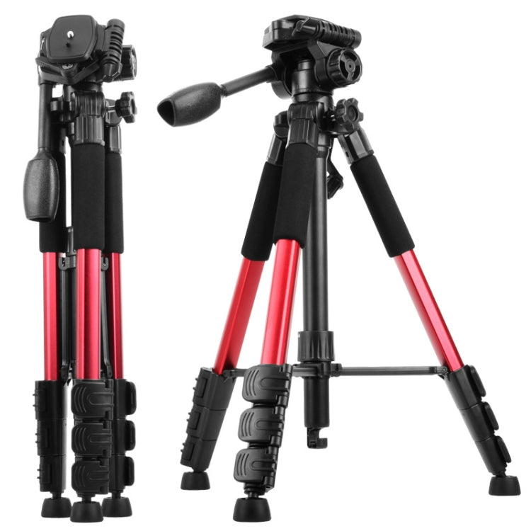 Q111 4-Section Folding Legs Live Broadcast Aluminum Alloy Tripod Mount with Three-dimensional Damping Tripod Heads(Red) - Tripods by PMC TechLife | Online Shopping South Africa | PMC TechLife | Buy Now Pay Later Mobicred
