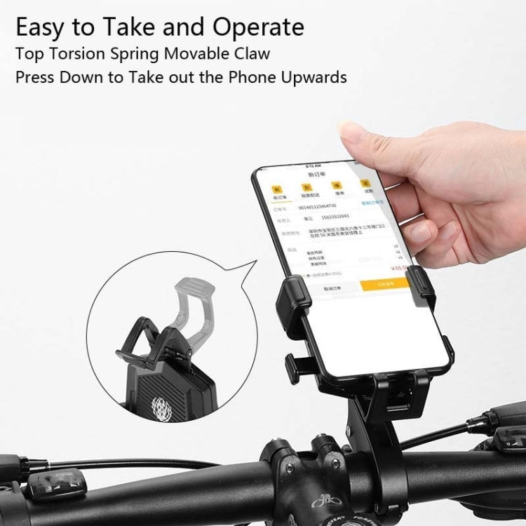 Bicycle Mobile Phone Holder Can Rotate And Adjust Fixed Aluminum Alloy Bracket Automatic Grab Bracket, Style:Rearview Mirror Installation(Black) - Holders by PMC TechLife | Online Shopping South Africa | PMC TechLife | Buy Now Pay Later Mobicred