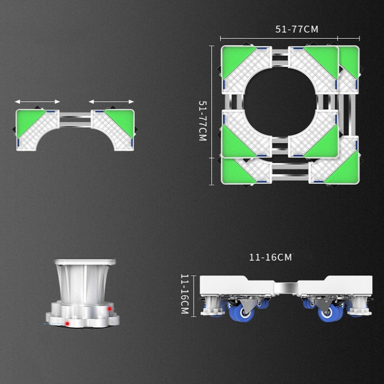 Double Tubes 4 Wheels + 8 Legs Adjustable Stainless Steel Refrigerator Bracket Washing Machine Base Bracket - free shipping - PMC TechLife - Order now!