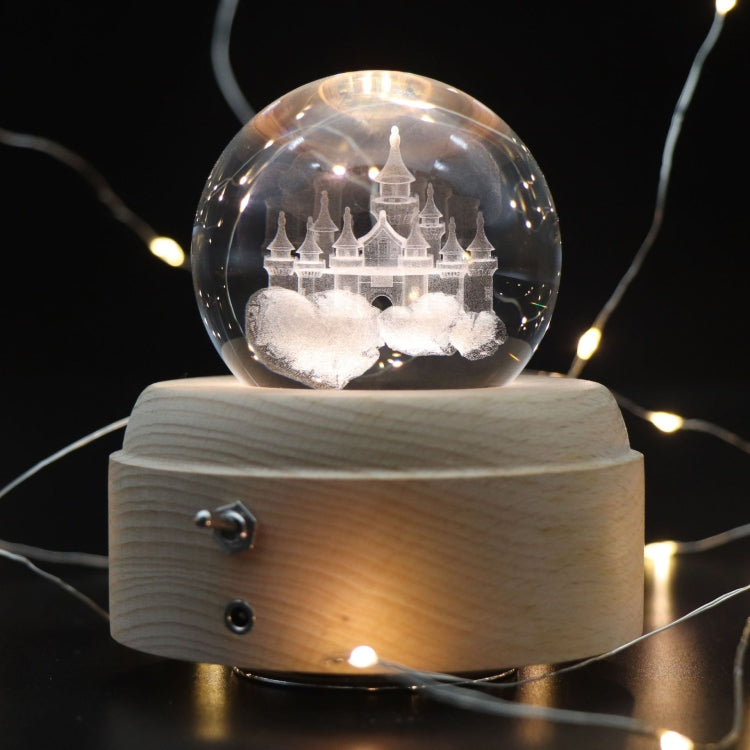 Girl Bedside Lamp Crystal Ball Wooden Base Music Box Charging Glow Rotating Night Light, Random Music(Castle) - Novelty Lighting by PMC Jewellery | Online Shopping South Africa | PMC Jewellery | Buy Now Pay Later Mobicred