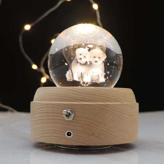 Girl Bedside Lamp Crystal Ball Wooden Base Music Box Charging Glow Rotating Night Light, Random Music(Dogs) - Novelty Lighting by PMC Jewellery | Online Shopping South Africa | PMC Jewellery | Buy Now Pay Later Mobicred