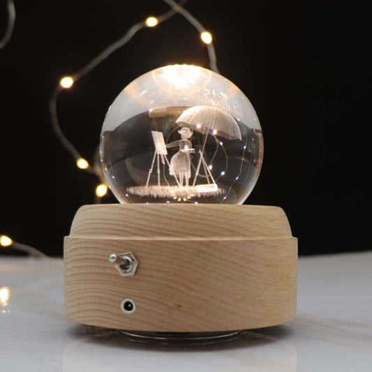 Girl Bedside Lamp Crystal Ball Wooden Base Music Box Charging Glow Rotating Night Light, Random Music(Drawing Girl) - Novelty Lighting by PMC Jewellery | Online Shopping South Africa | PMC Jewellery | Buy Now Pay Later Mobicred