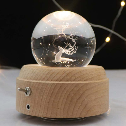 Girl Bedside Lamp Crystal Ball Wooden Base Music Box Charging Glow Rotating Night Light, Random Music(Deer Head) - Novelty Lighting by PMC Jewellery | Online Shopping South Africa | PMC Jewellery | Buy Now Pay Later Mobicred