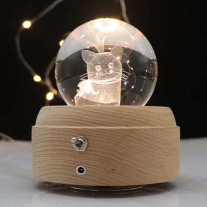 Girl Bedside Lamp Crystal Ball Wooden Base Music Box Charging Glow Rotating Night Light, Random Music(Cat) - Novelty Lighting by PMC Jewellery | Online Shopping South Africa | PMC Jewellery | Buy Now Pay Later Mobicred