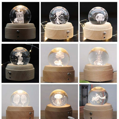 Girl Bedside Lamp Crystal Ball Wooden Base Music Box Charging Glow Rotating Night Light, Random Music(Cat) - Novelty Lighting by PMC Jewellery | Online Shopping South Africa | PMC Jewellery | Buy Now Pay Later Mobicred