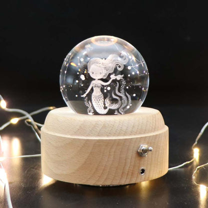 Girl Bedside Lamp Crystal Ball Wooden Base Music Box Charging Glow Rotating Night Light, Random Music(Mermaid) - Novelty Lighting by PMC Jewellery | Online Shopping South Africa | PMC Jewellery | Buy Now Pay Later Mobicred