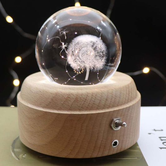 Girl Bedside Lamp Crystal Ball Wooden Base Music Box Charging Glow Rotating Night Light, Random Music(Dandelion) - Novelty Lighting by PMC Jewellery | Online Shopping South Africa | PMC Jewellery | Buy Now Pay Later Mobicred