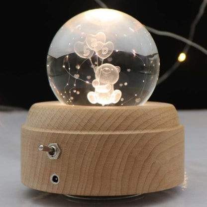 Girl Bedside Lamp Crystal Ball Wooden Base Music Box Charging Glow Rotating Night Light, Random Music(Balloon Bear) - Novelty Lighting by PMC Jewellery | Online Shopping South Africa | PMC Jewellery | Buy Now Pay Later Mobicred