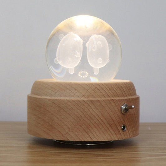 Girl Bedside Lamp Crystal Ball Wooden Base Music Box Charging Glow Rotating Night Light, Random Music(Double Pig) - Novelty Lighting by PMC Jewellery | Online Shopping South Africa | PMC Jewellery | Buy Now Pay Later Mobicred