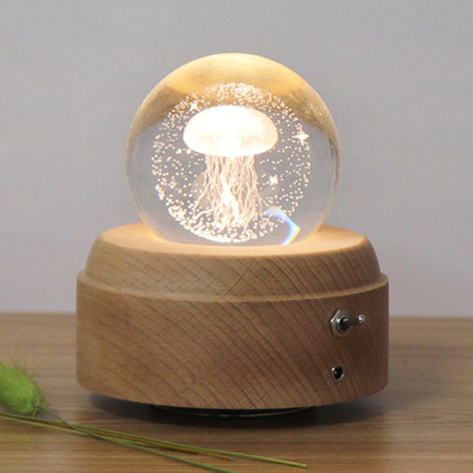 Girl Bedside Lamp Crystal Ball Wooden Base Music Box Charging Glow Rotating Night Light, Random Music(Jellyfish) - Novelty Lighting by PMC Jewellery | Online Shopping South Africa | PMC Jewellery | Buy Now Pay Later Mobicred