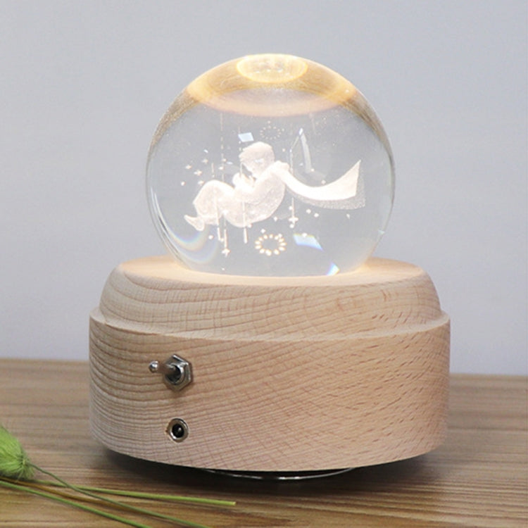 Girl Bedside Lamp Crystal Ball Wooden Base Music Box Charging Glow Rotating Night Light, Random Music(Fallen Little Prince) - Novelty Lighting by PMC Jewellery | Online Shopping South Africa | PMC Jewellery | Buy Now Pay Later Mobicred