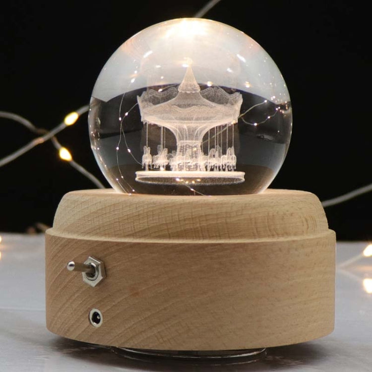 Girl Bedside Lamp Crystal Ball Wooden Base Music Box Charging Glow Rotating Night Light, Random Music(Carousel) - Novelty Lighting by PMC Jewellery | Online Shopping South Africa | PMC Jewellery | Buy Now Pay Later Mobicred