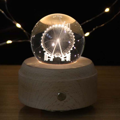 Girl Bedside Lamp Crystal Ball Wooden Base Music Box Charging Glow Rotating Night Light, Random Music(Ferris Wheel) - Novelty Lighting by PMC Jewellery | Online Shopping South Africa | PMC Jewellery | Buy Now Pay Later Mobicred