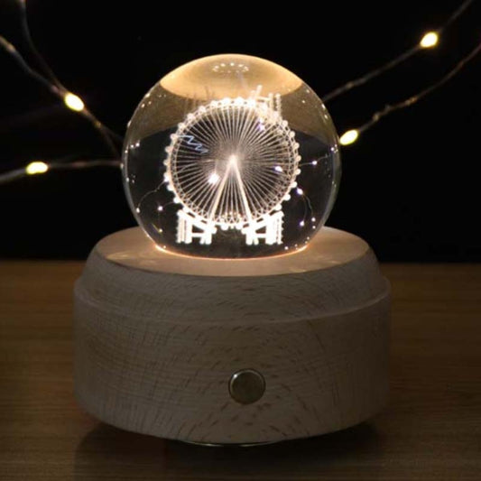 Girl Bedside Lamp Crystal Ball Wooden Base Music Box Charging Glow Rotating Night Light, Random Music(Ferris Wheel) - Novelty Lighting by PMC Jewellery | Online Shopping South Africa | PMC Jewellery | Buy Now Pay Later Mobicred