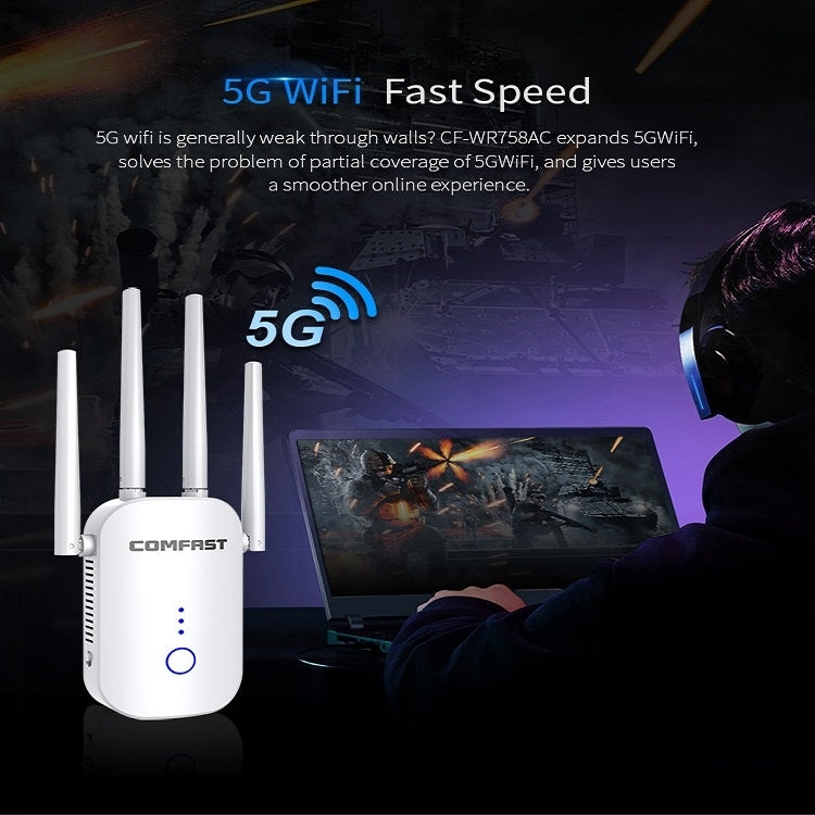 COMFAST CF-WR758AC Dual Frequency 1200Mbps Wireless Repeater 5.8G WIFI Signal Amplifier, CN Plug - free shipping - PMC Jewellery - Order now!