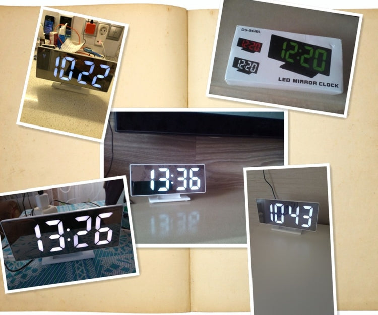 Multi-function Large Screen Electronic Clock Mute LED Mirror Alarm Clock(Red Light with White Frame) - Wall Clock by PMc TechLife | Online Shopping South Africa | PMc TechLife | Buy Now Pay Later Mobicred