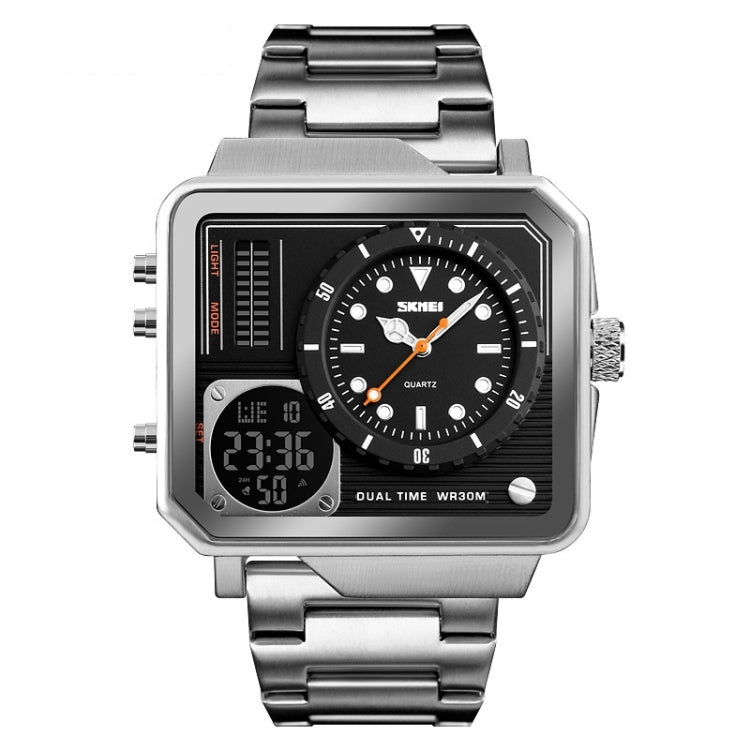 SKMEI 1392 Multi-Function Outdoor Sports Watch Business Double Display Waterproof Electronic Watch(Silver) - free shipping - PMC TechLife - Order now!