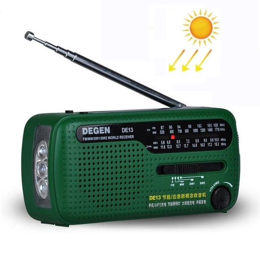 DE13 Hand-Cranked Power Full Band Solar Charging Emergency Outdoor Radio(Green) - Radio Player by PMC Jewellery | Online Shopping South Africa | PMC Jewellery | Buy Now Pay Later Mobicred