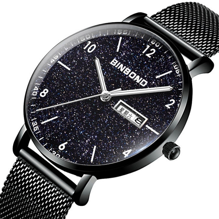 BINBOND B3820 Men Simple Luminous Quartz Watch Student Trendstarry Starry Sky Pattern Watch(Black Mash Rose Shell Rose Gold Nails) - free shipping - PMC TechLife - Order now!