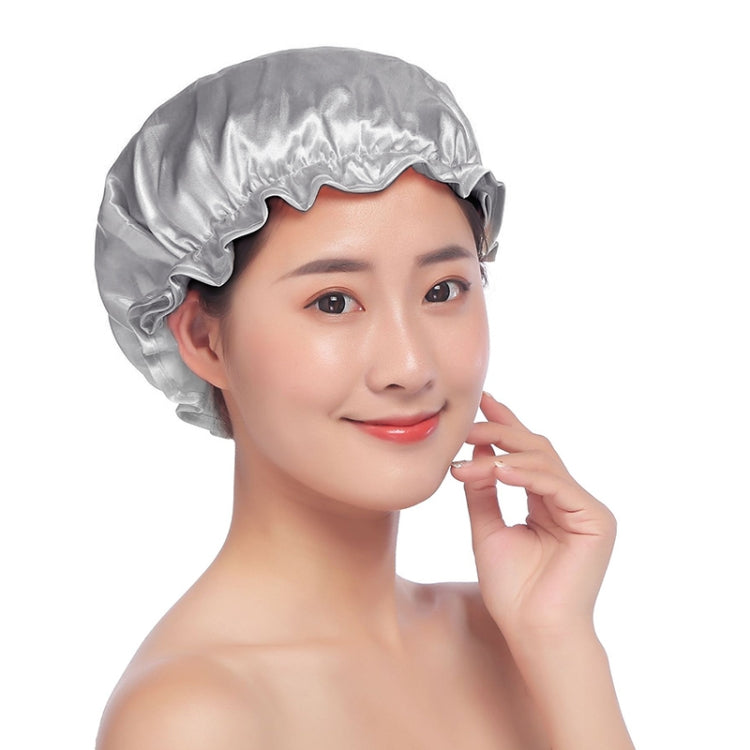 Lovely Thick Women Satin Colorful Double Waterproof Hair Cover Bathing Cap(Grey) - Bath Supplies by PMC Jewellery | Online Shopping South Africa | PMC Jewellery | Buy Now Pay Later Mobicred