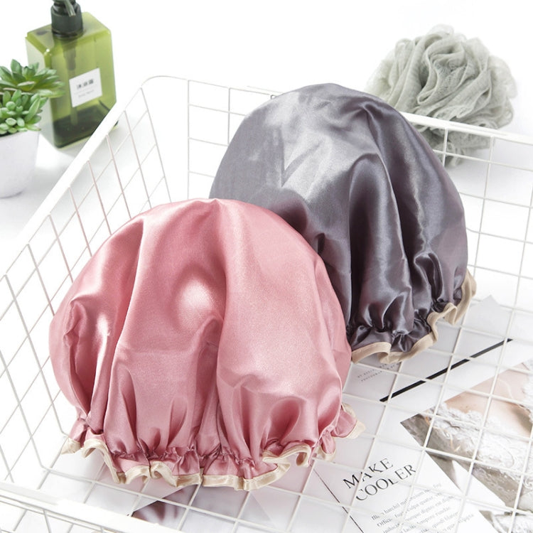 Lovely Thick Women Satin Colorful Double Waterproof Hair Cover Bathing Cap(Grey) - Bath Supplies by PMC Jewellery | Online Shopping South Africa | PMC Jewellery | Buy Now Pay Later Mobicred