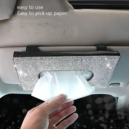 Car Tissue Box Car Hanging Sun Visor Pumping Box(Beige White Diamonds) - Tissue Boxes by PMC Jewellery | Online Shopping South Africa | PMC Jewellery