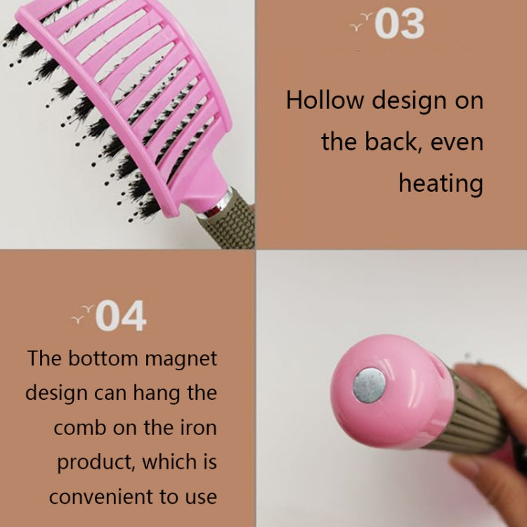 Retro Boar Bristles Hairdressing Big Curved Comb Curly Hair Massage Comb(Pink) - Combs by PMC Jewellery | Online Shopping South Africa | PMC Jewellery