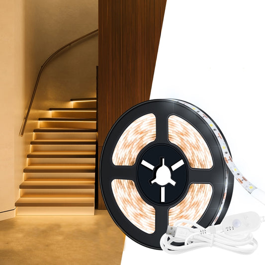 LED Light Strip USB Human Intelligent Induction Waterproof Light Strip 2835 Patch Cabinet Wardrobe Soft Light Strip 5m(3000K Warm White) - Sensor LED Lights by PMC Jewellery | Online Shopping South Africa | PMC Jewellery | Buy Now Pay Later Mobicred