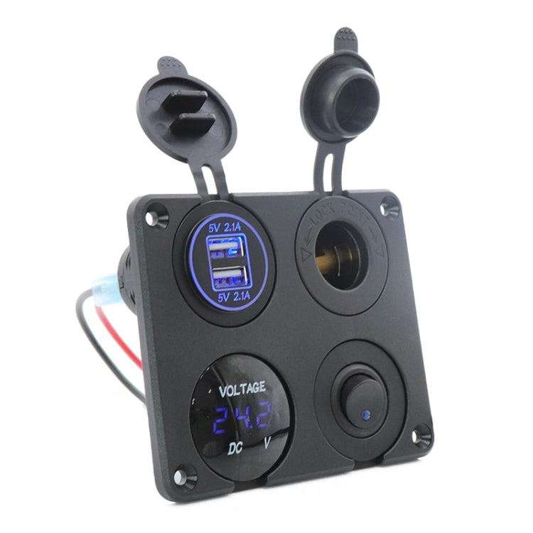 Automobile Motorcycle Ship Modified Universal Dual USB Socket Voltage Measuring Machine Switch 4 In 1 Combined Panel, Model: P15+D3+Y2+K5(Blue Light) - Car Switches by PMC Jewellery | Online Shopping South Africa | PMC Jewellery | Buy Now Pay Later Mobicred